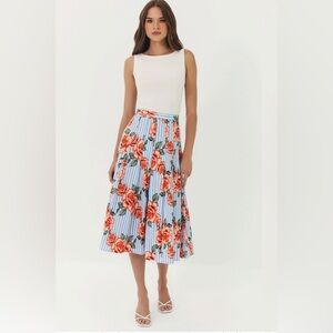 NWT Hutch Emry Skirt in Blue / Coral Multi Stretch Poplin Size Small